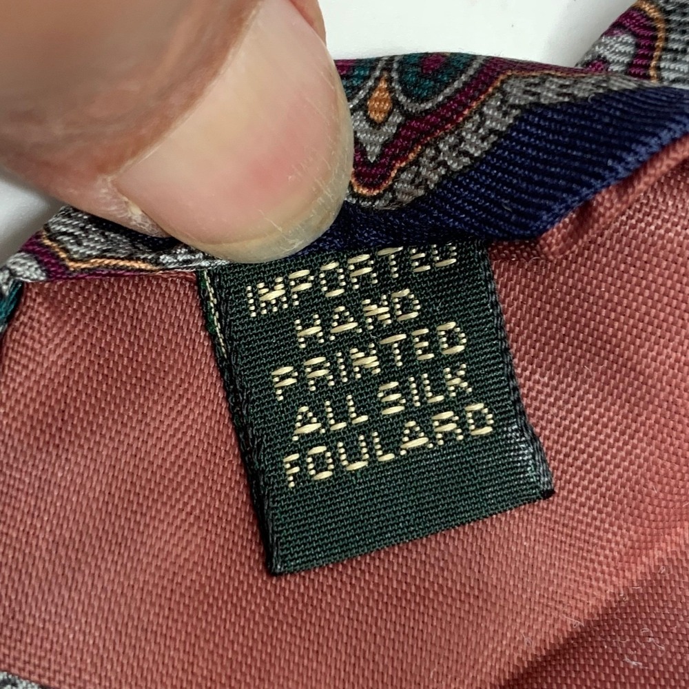 Bert Pulitzer Hand Printed Silk Foulard‎ Necktie Navy/Burgundy Green Medallion - Picture 4 of 4